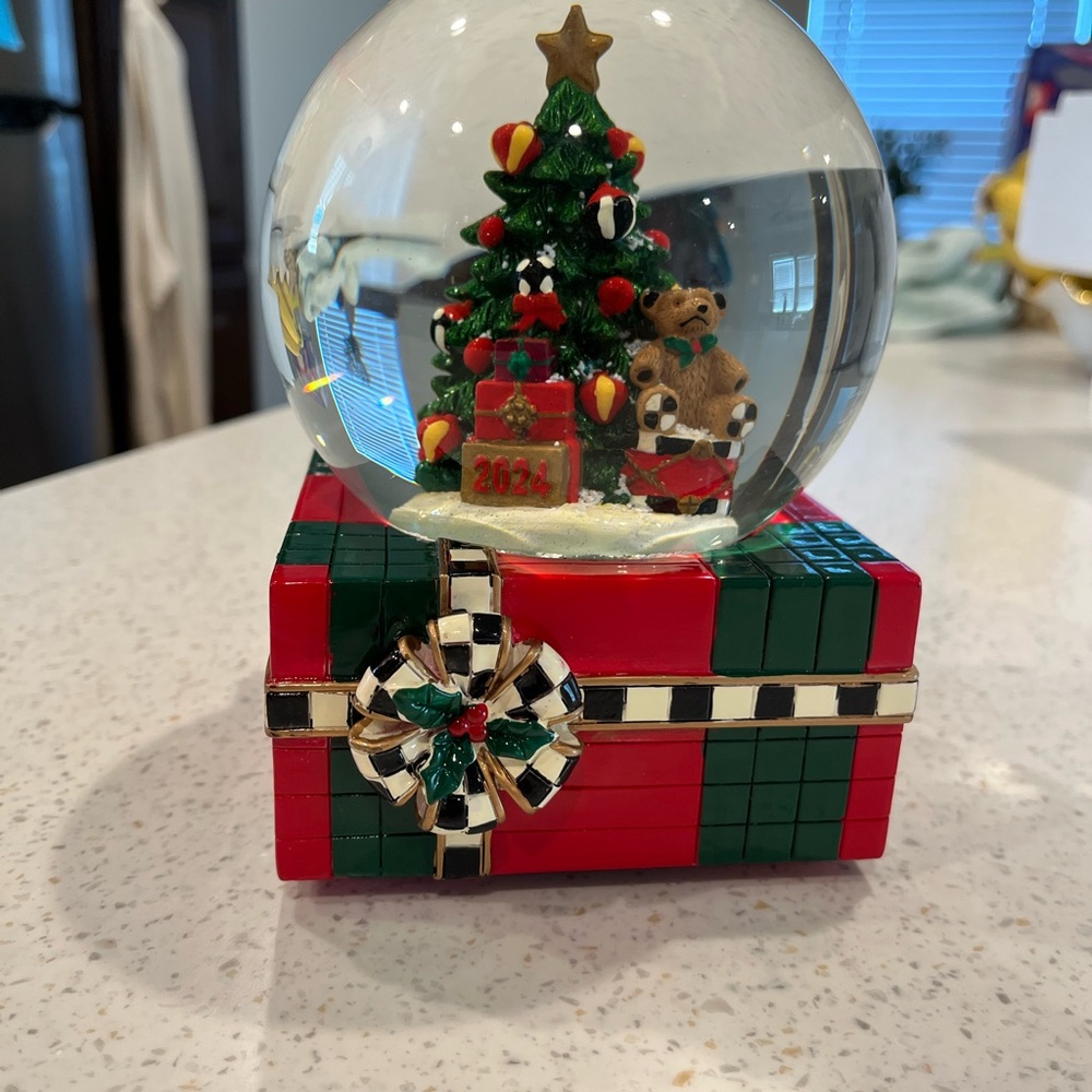 MacKenzie-Childs Holiday Snow Globe with Red and Green Accents